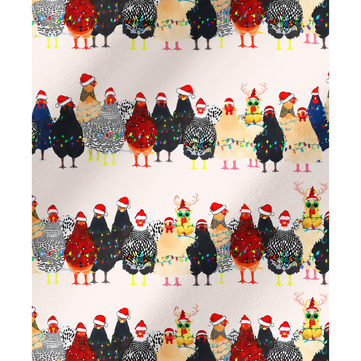 Festive Christmas Chicken Print Long Pajama Set 