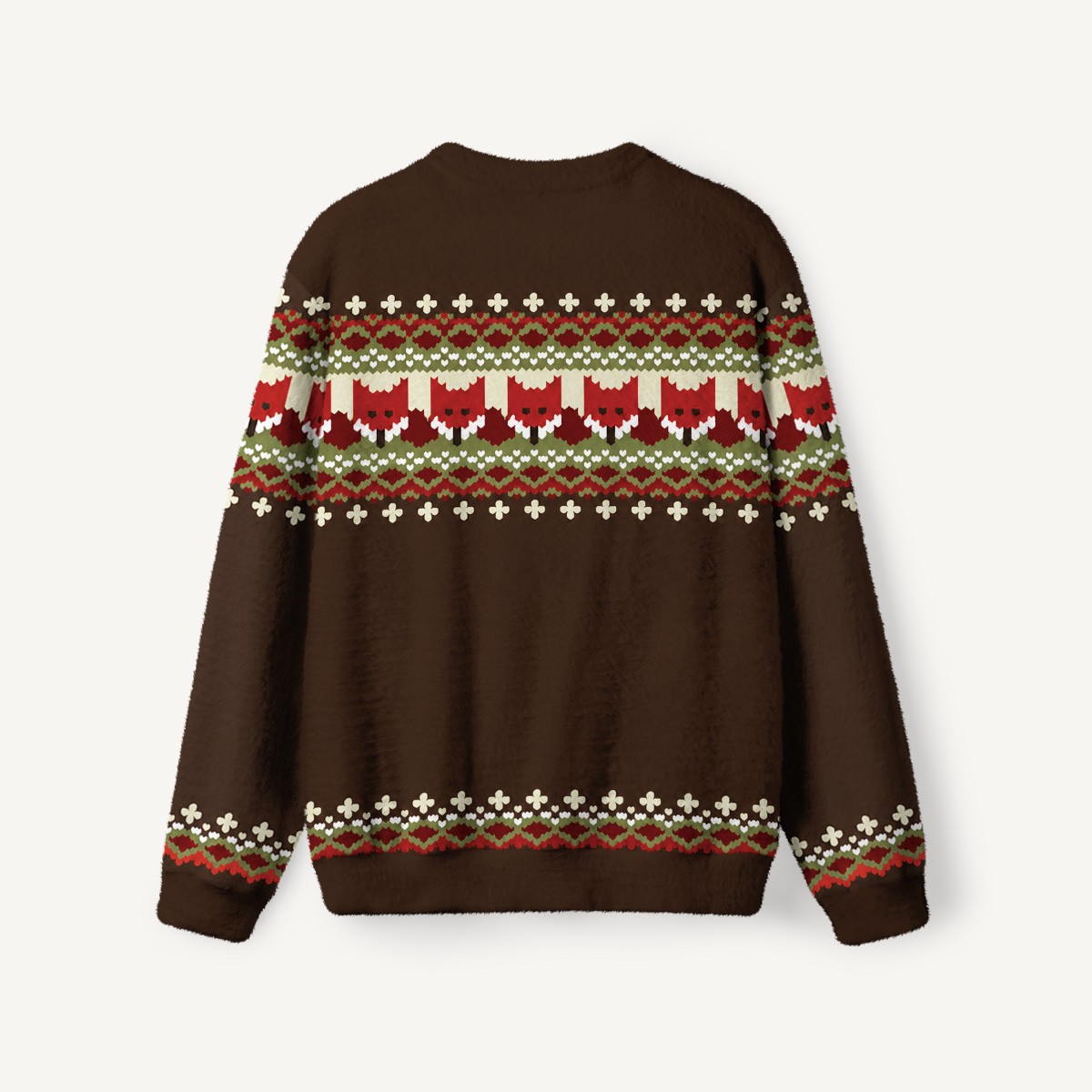 Rustic Fair Isle Fox Fuzzy Crewneck Sweater