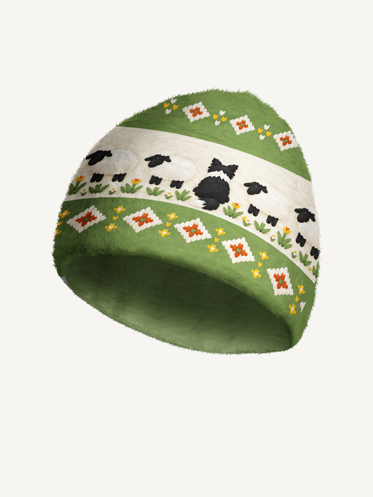 Sheep Herding Dog Fair Isle Cozy Fuzzy Beanie