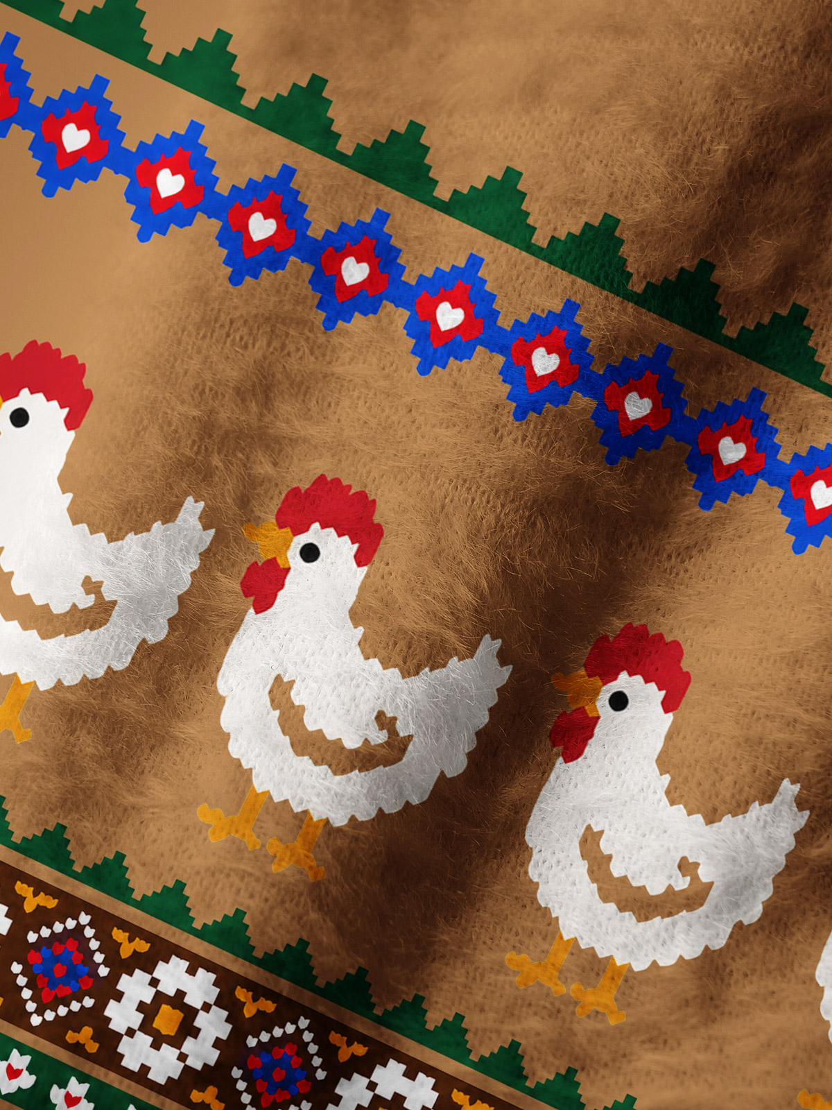Country Hen Folk Yoke Cozy Fuzzy Beanie