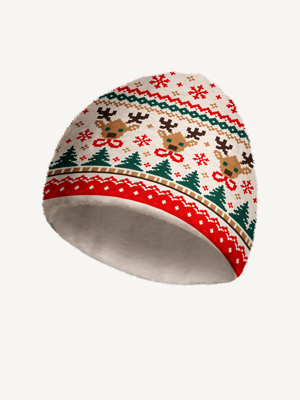 Christmas Reindeer & Pine Tree Cozy Fuzzy Beanie