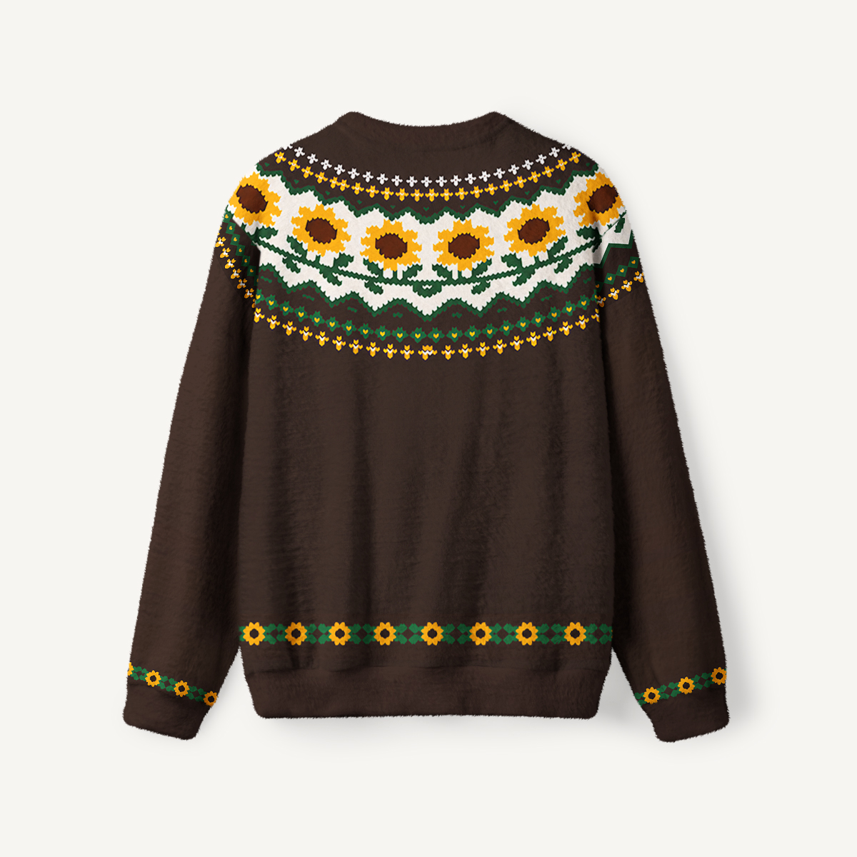 Rustic Sunflower Floral Fuzzy Crewneck Sweater