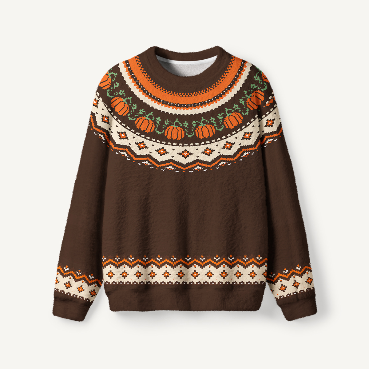 Autumn Pumpkin Woodland Fuzzy Crewneck Sweater