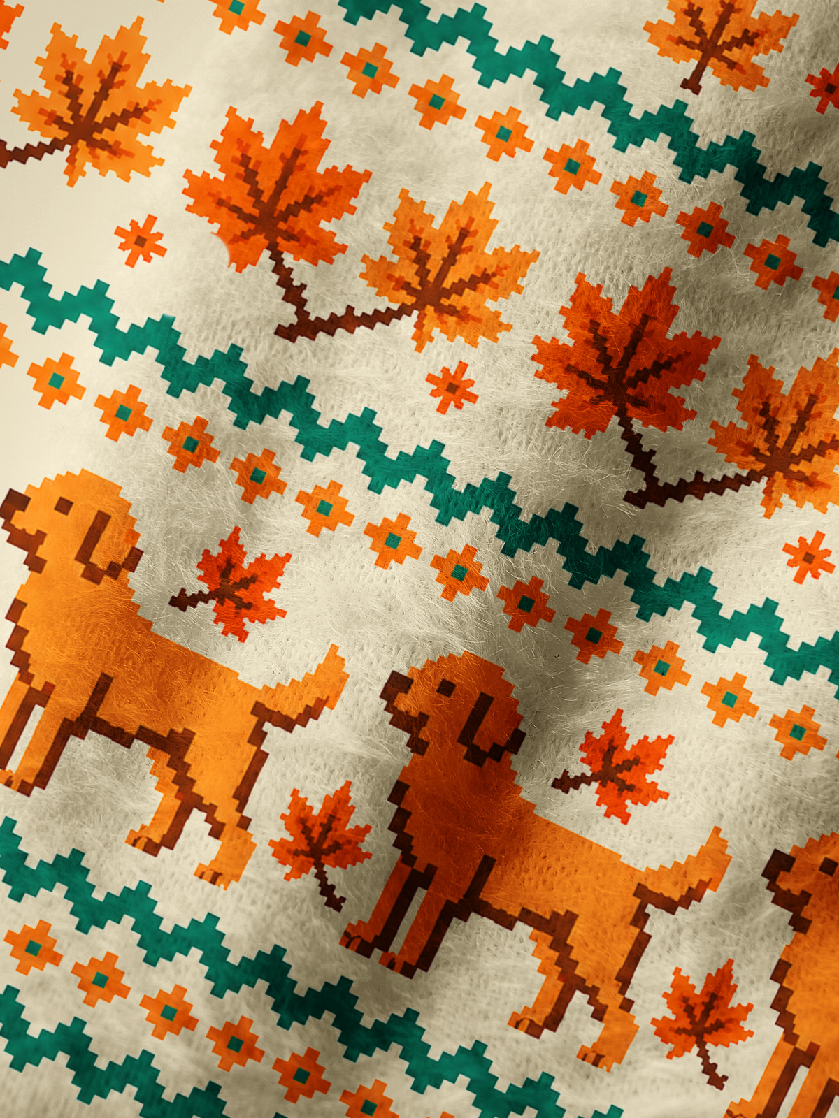 Autumn Dog & Falling Leaves Cozy Fuzzy Beanie