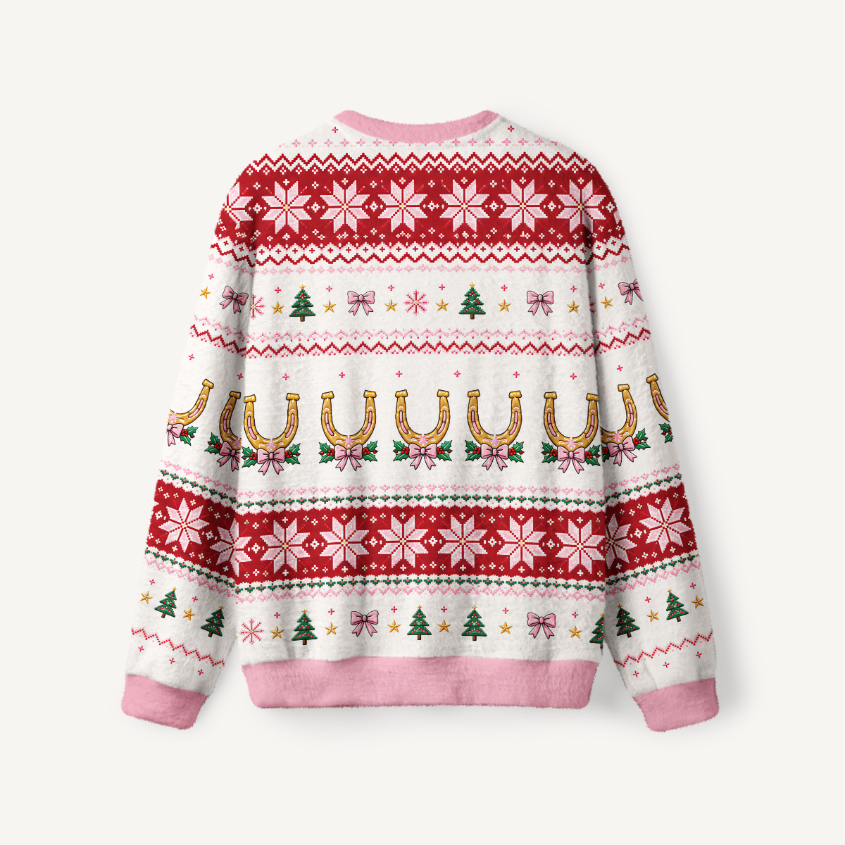 Lucky Horseshoe Christmas Fair Isle Fuzzy Crewneck Sweater