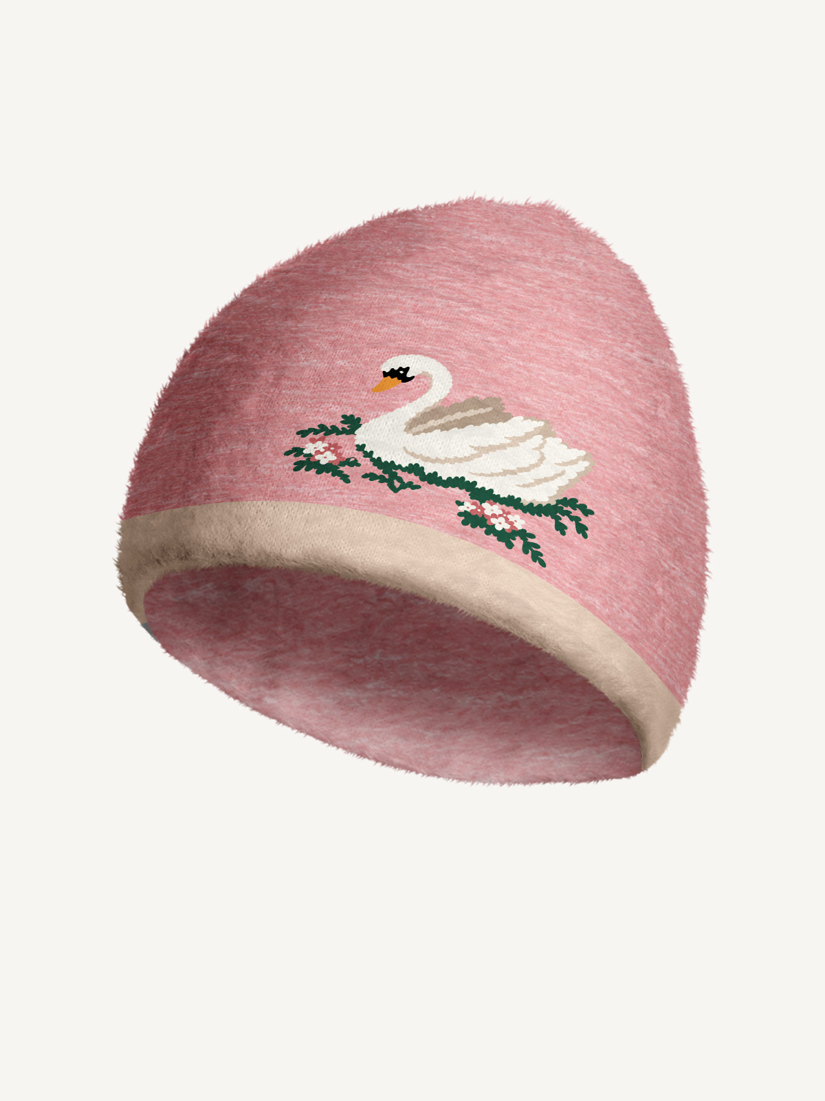 Romantic Floral Swan Cozy Fuzzy Beanie
