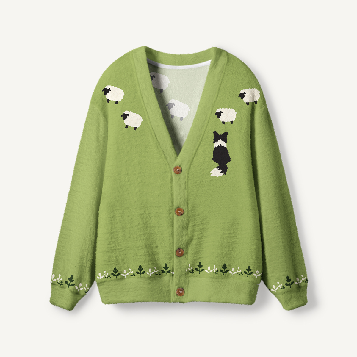 Sheep Herding Dog Fuzzy Cardigan Sweaters
