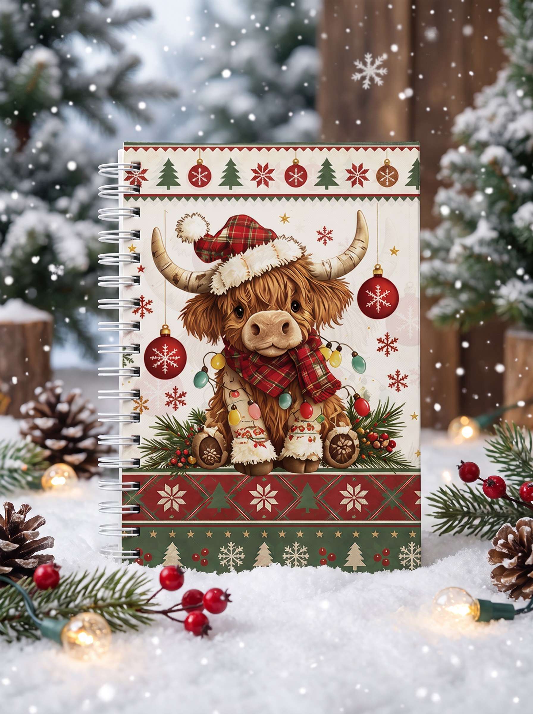 Highland Christmas Cow Print A5 Spiral Notebook