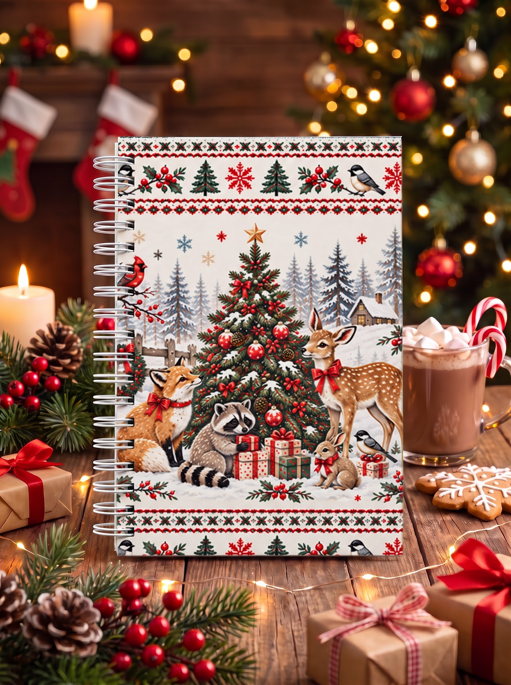 Cottagecore Christmas Woodland Animals Print A5 Spiral Notebook