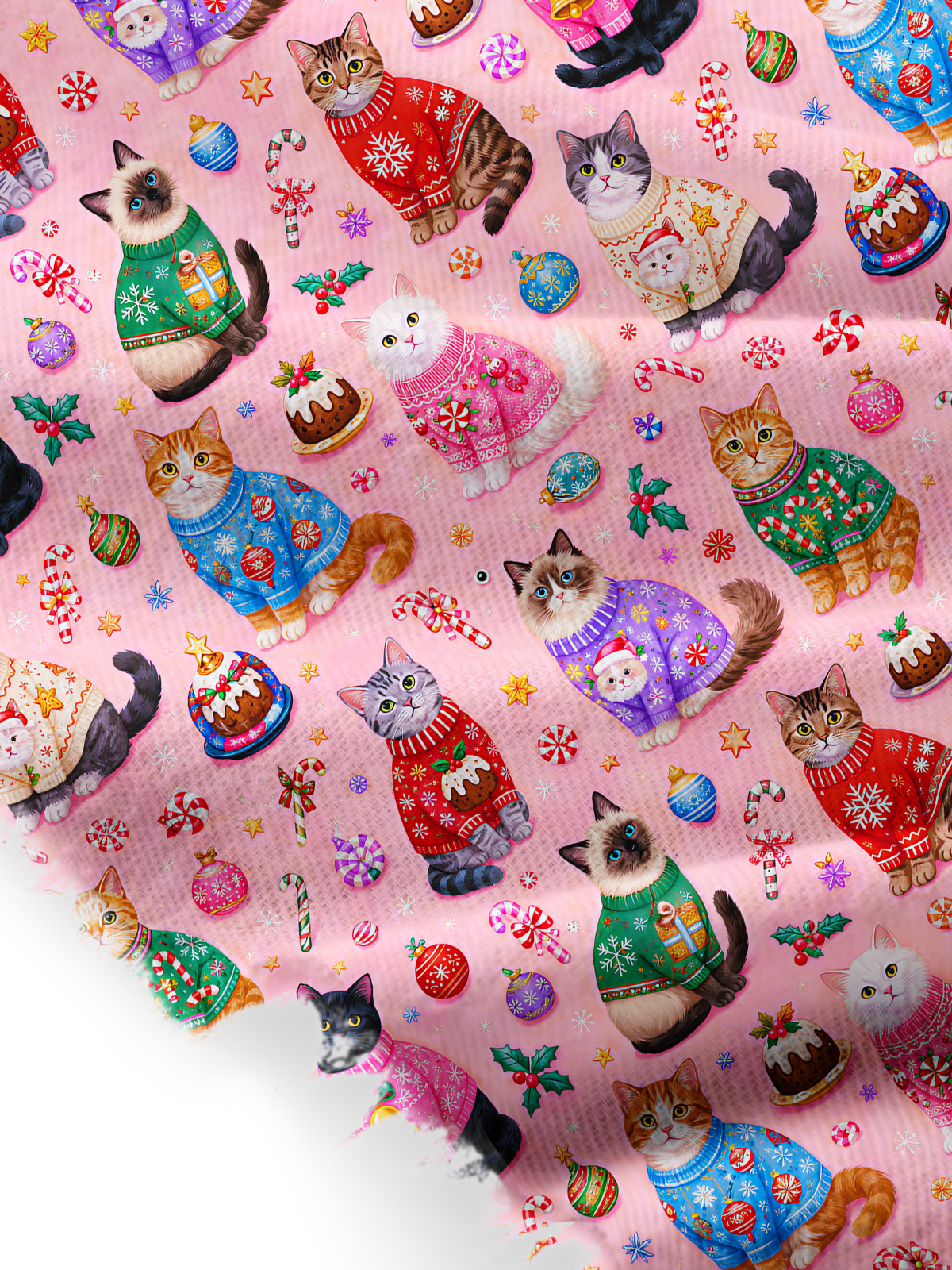 Christmas Sweater Cats Holiday Print Cozy Fringed Scarf