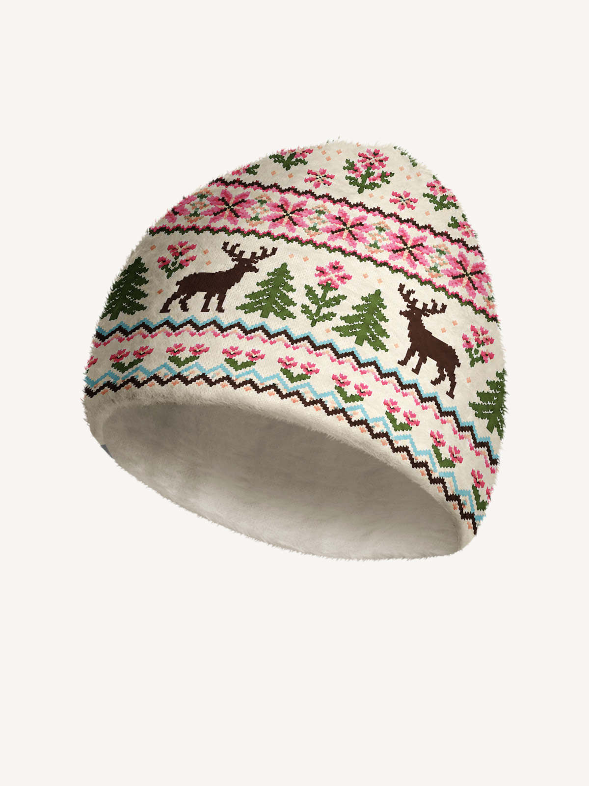 Woodland Deer Fair Isle Cozy Fuzzy Beanie