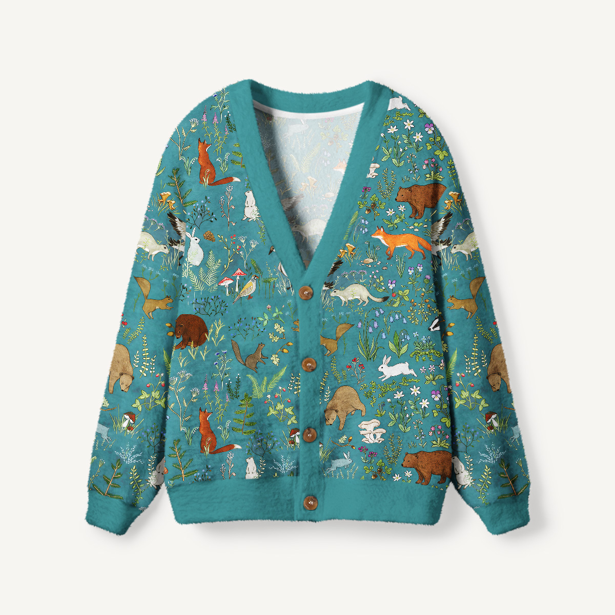 Forest Animal Print Cardigan Sweaters