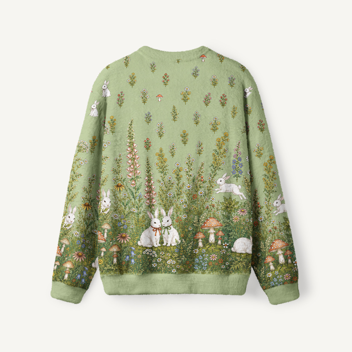 Bunny Meadow Garden Fuzzy Crewneck Sweater