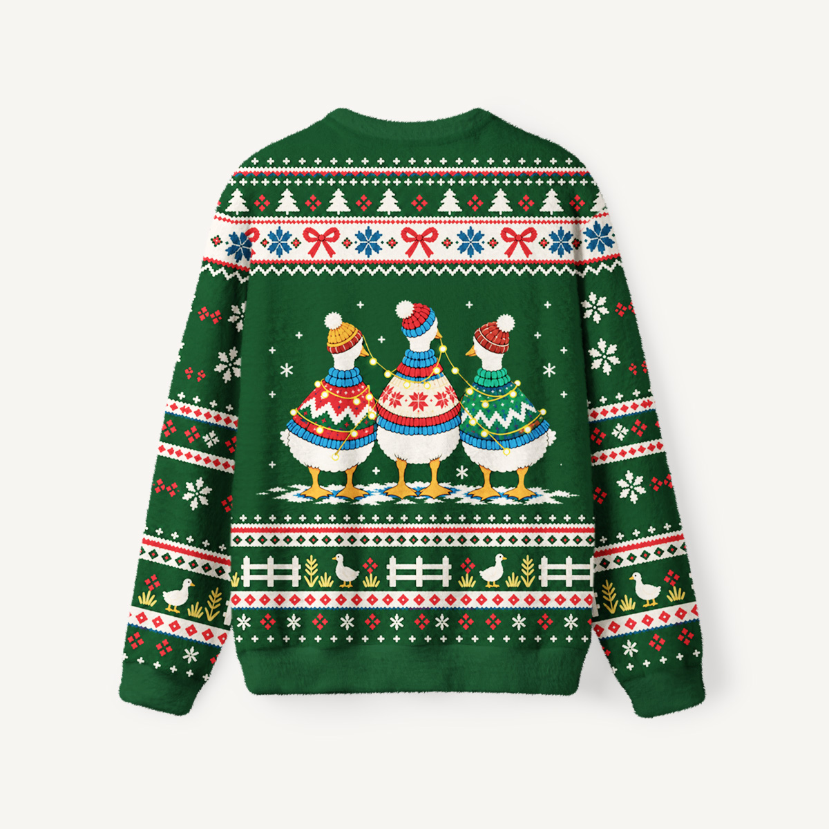 Festive Goose Friends Fuzzy Crewneck Sweater