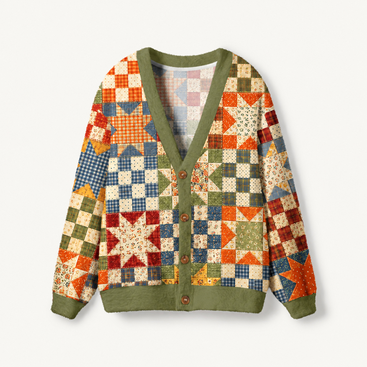 Vintage Star Quilt Patchwork Print Ugly Cardigan Sweaters