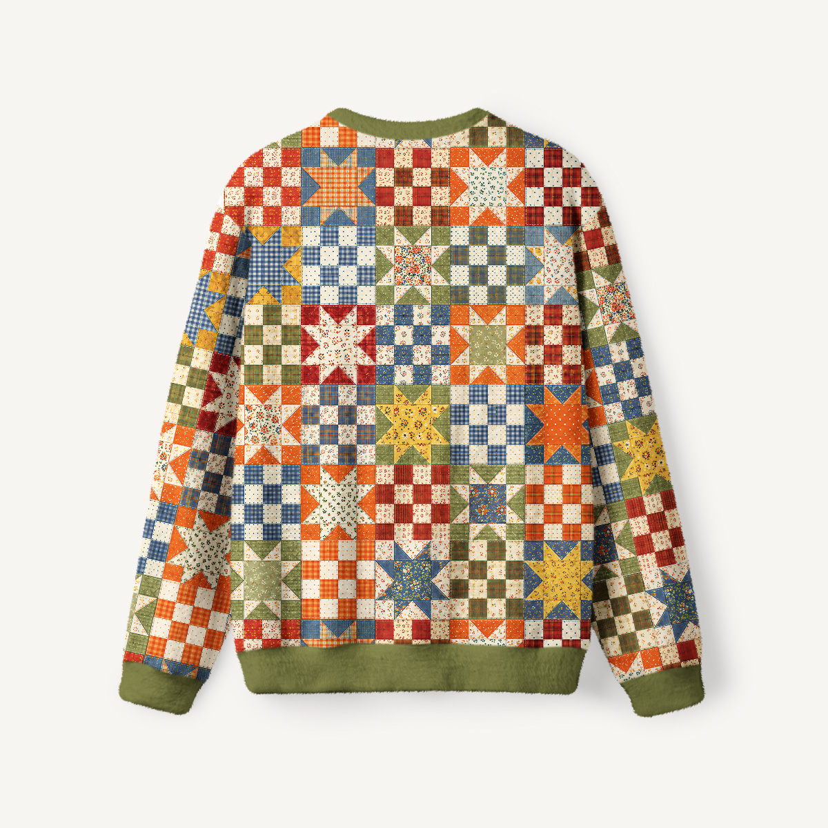 Vintage Star Quilt Patchwork Fuzzy Crewneck Sweater