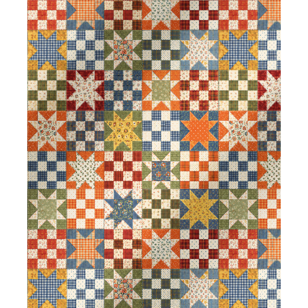 Vintage Star Quilt Patchwork Long Pajama Set 
