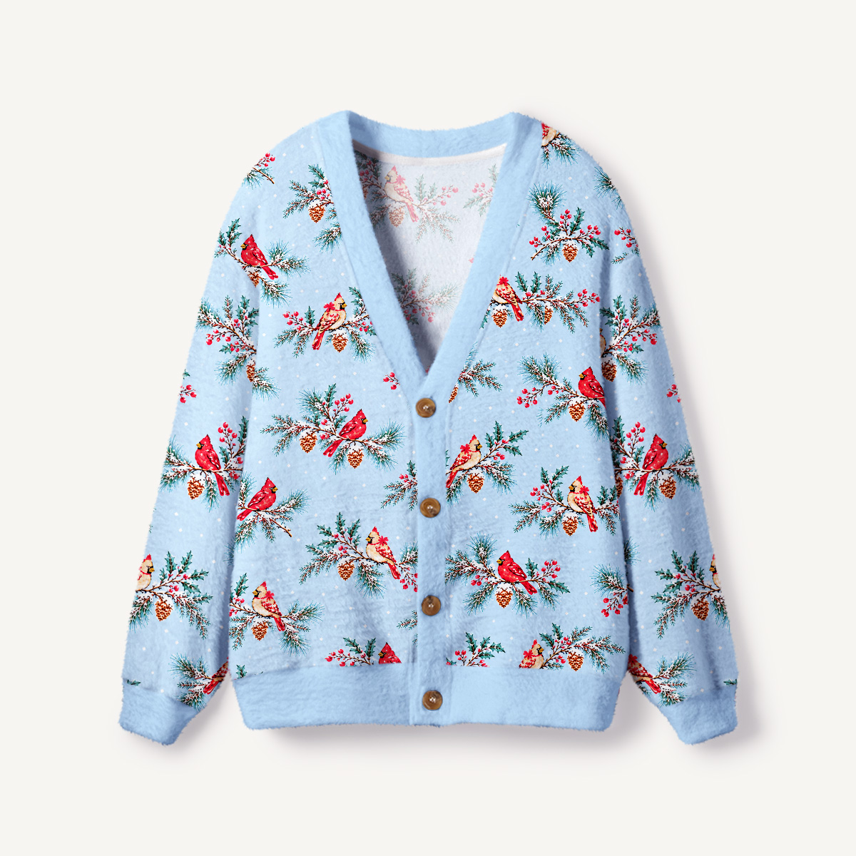 Winter Cardinal Garden Print Cardigan Sweaters