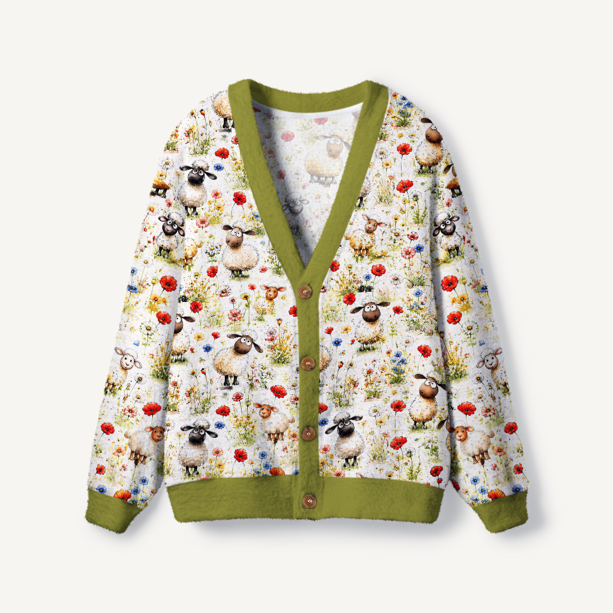 Whimsical Sheep Clipart Print Cardigan Sweaters