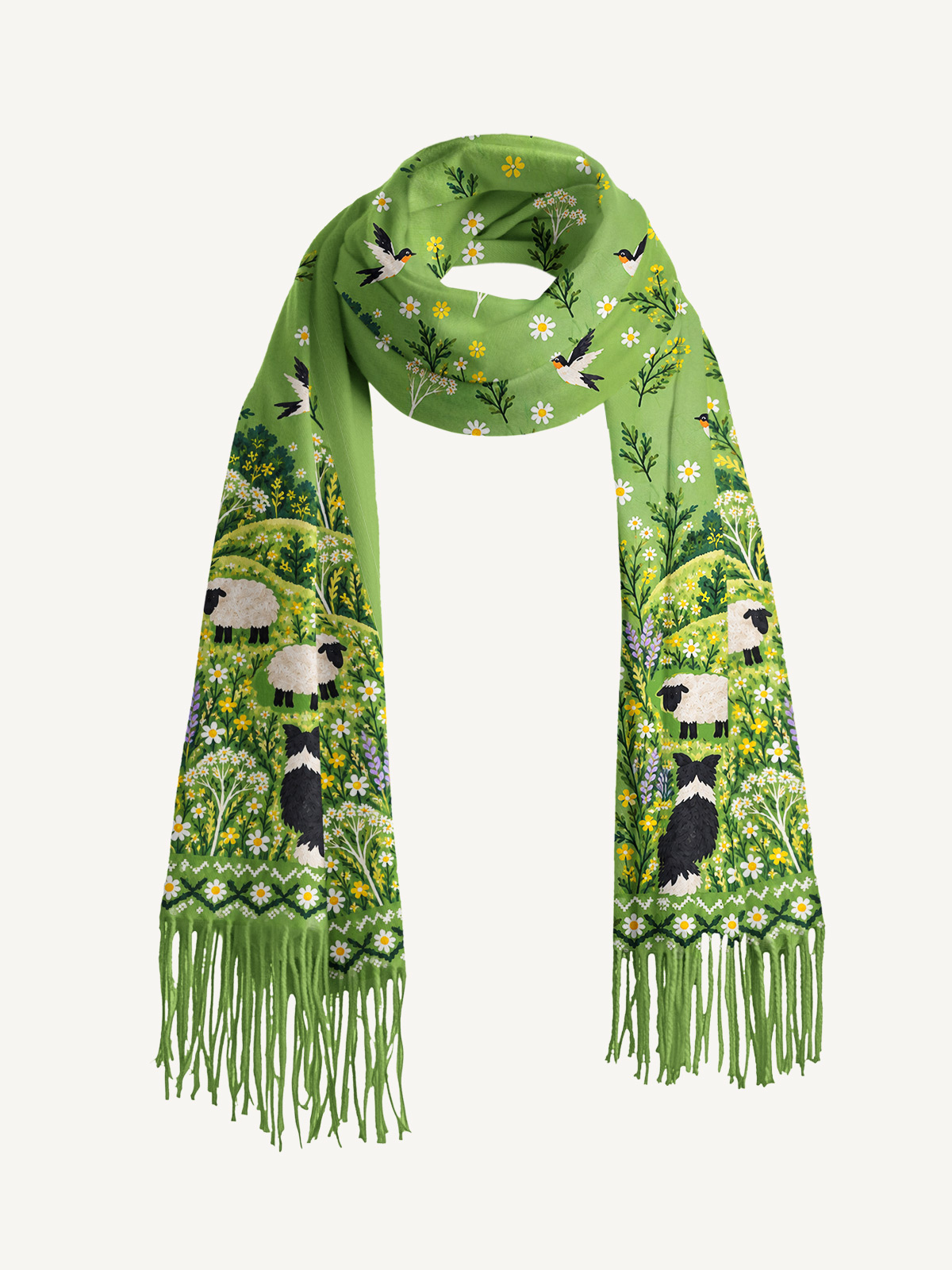 Sheep Herding Dog Cozy Fringed Scarf