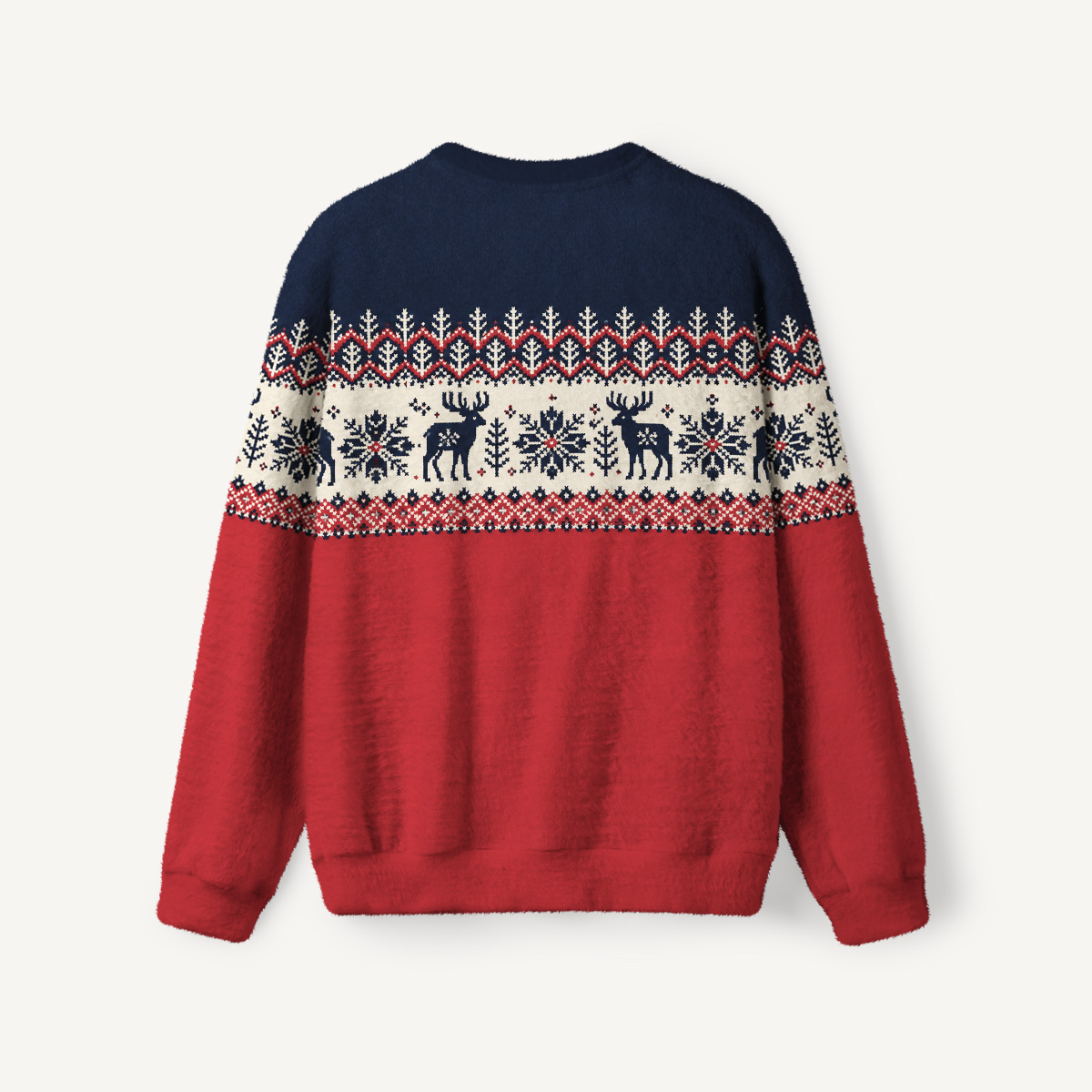 Festive Reindeer Fair Isle Fuzzy Crewneck Sweater