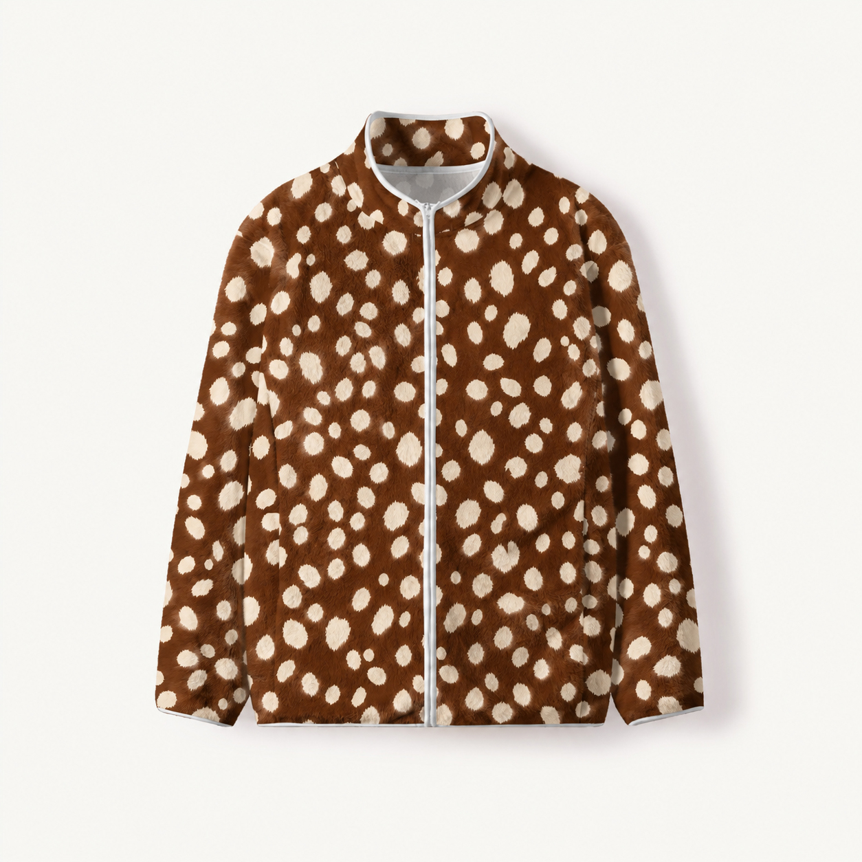 Fuzzy Fawn Spotted Print Fleece Jacket