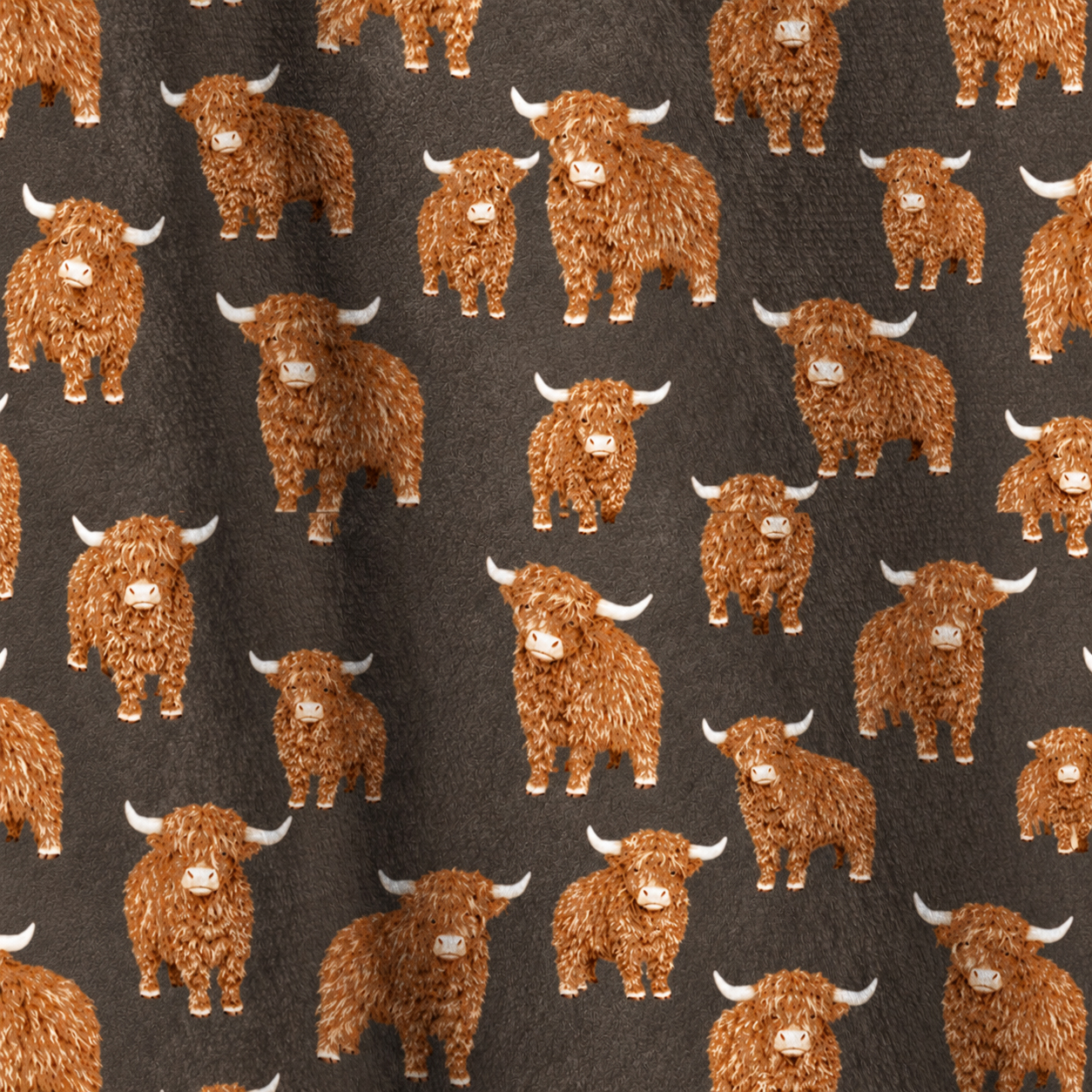 Fluffy Highland Cow Print Fleece Jacket