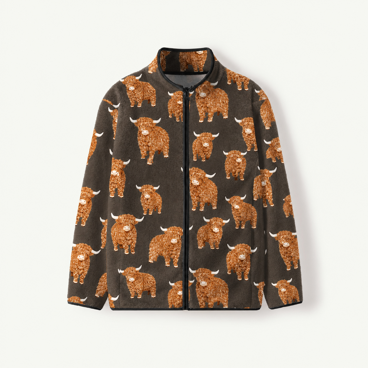 Fluffy Highland Cow Print Fleece Jacket