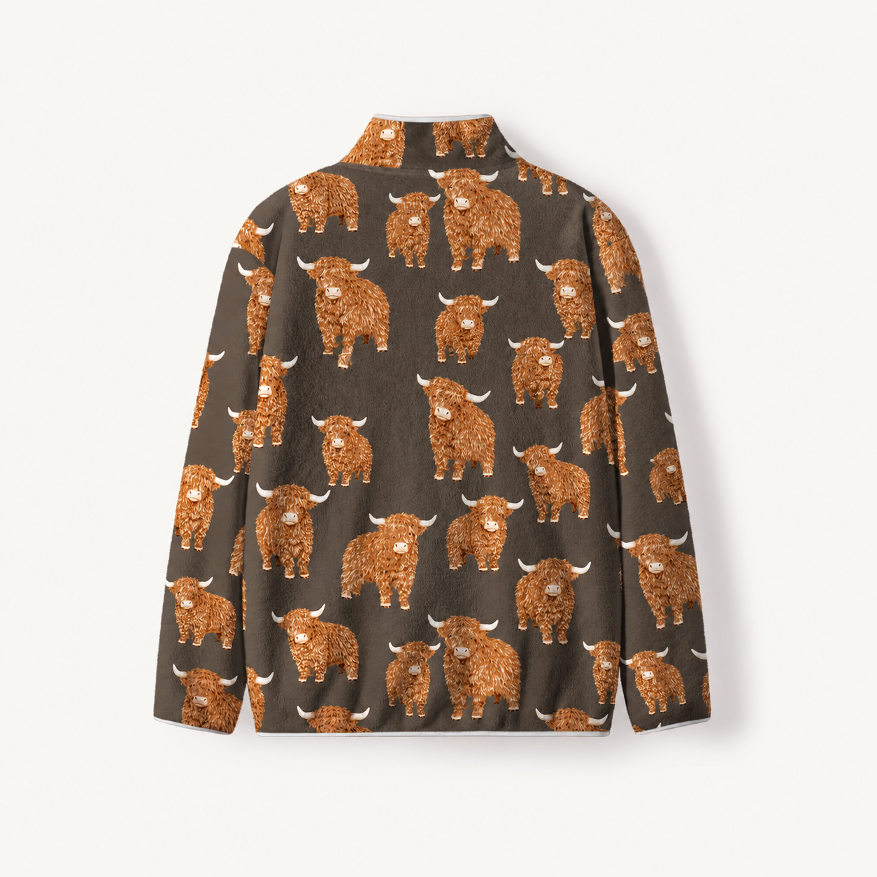 Fluffy Highland Cow Print Fleece Jacket