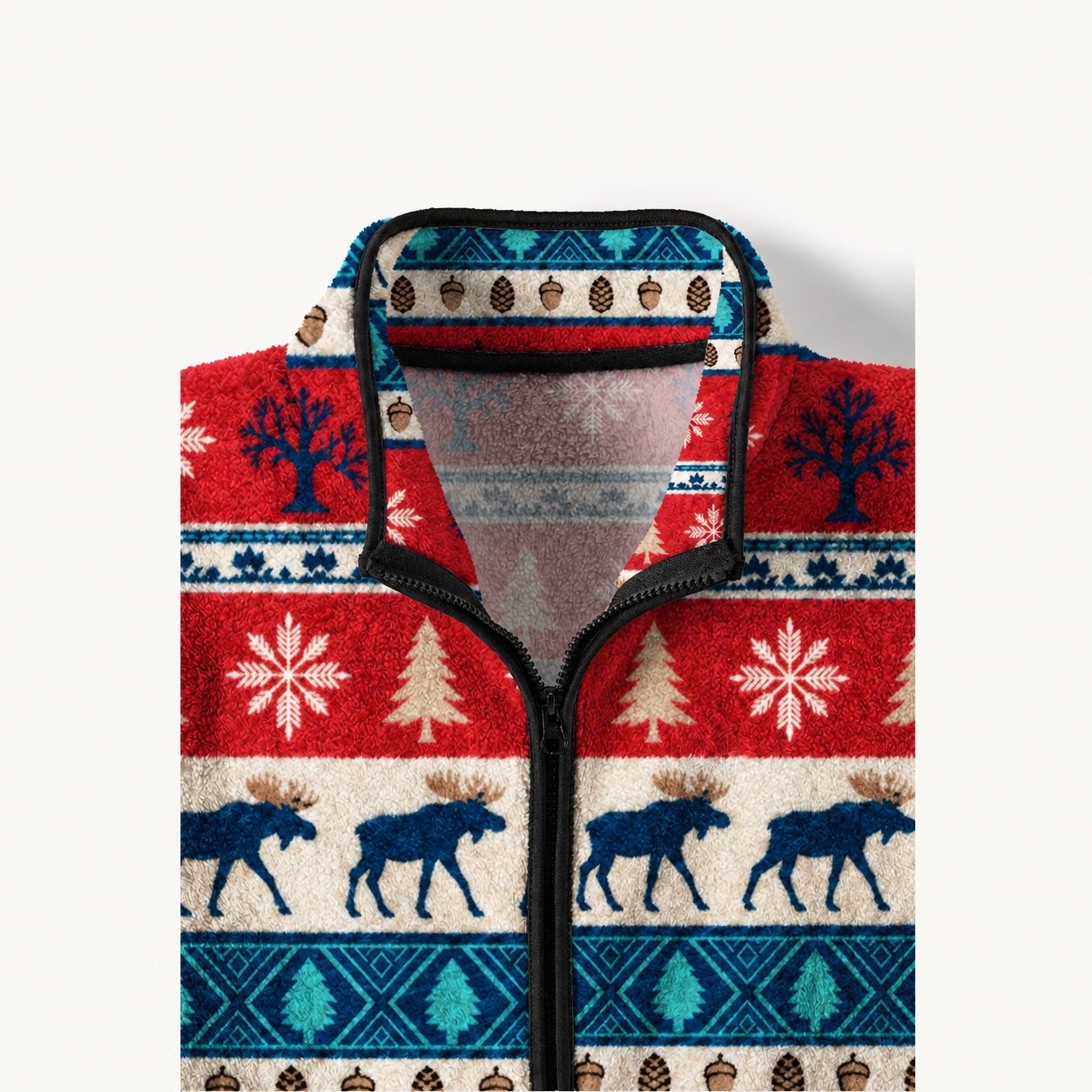 Fair Isle Moose Print Fleece Jacket