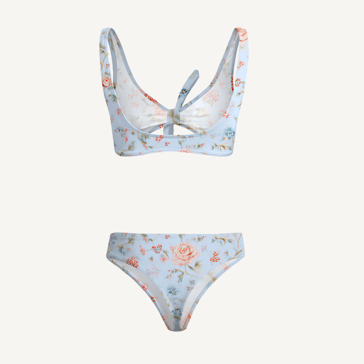 Rosabelle Bloom Print 3‑Piece Front‑Tie Bikini Set with Mini Sarong