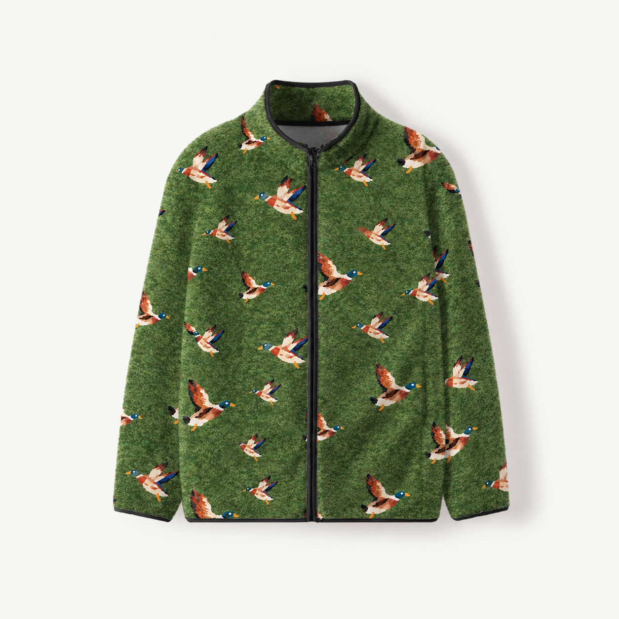 Green Mallard Duck Print Fleece Jacket