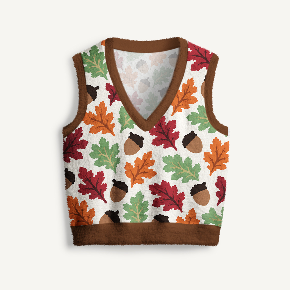 Cozy Autumn Acorn Motif Print V-Neck Sweater Vest