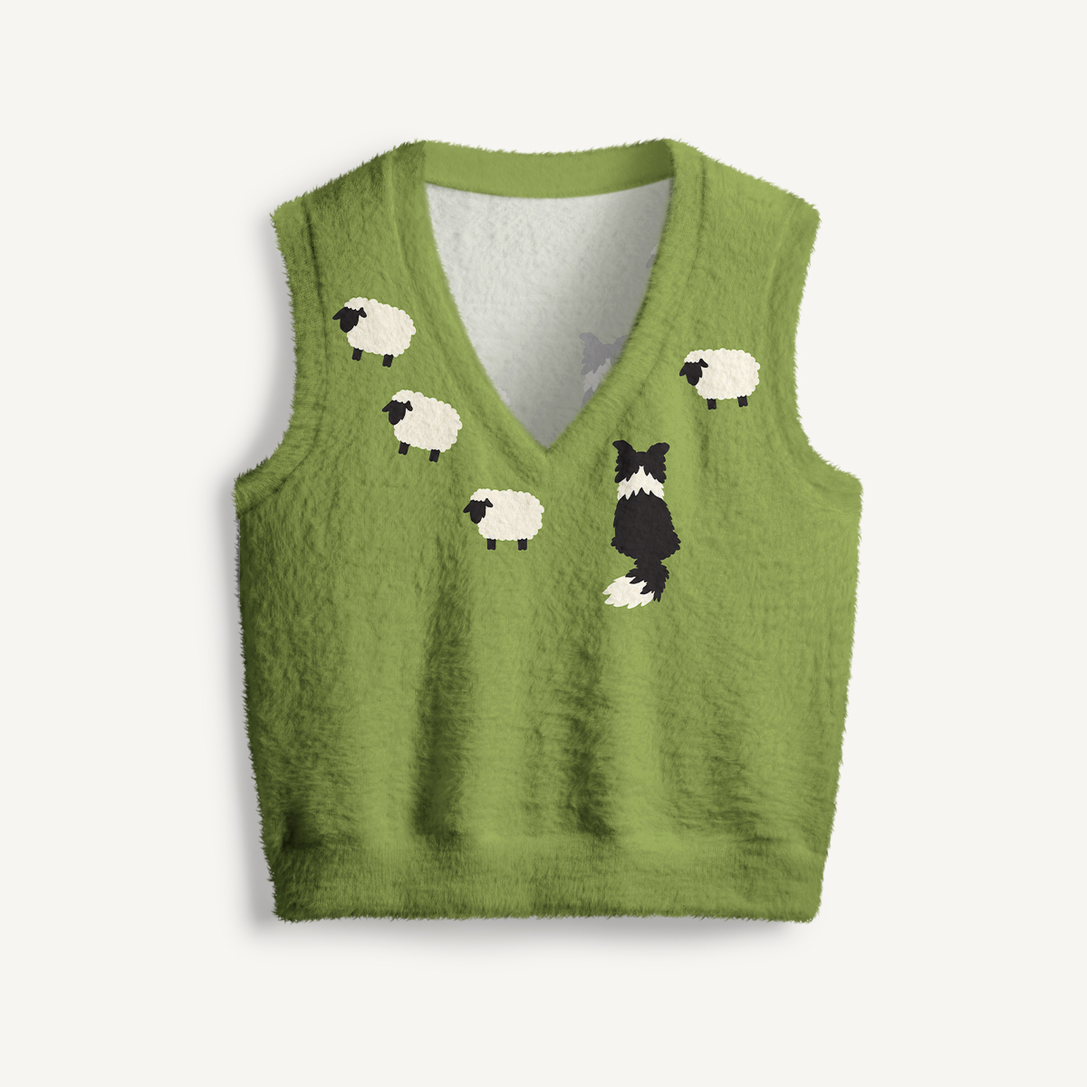 Sheep Herding Dog Print V-Neck Sweater Vest