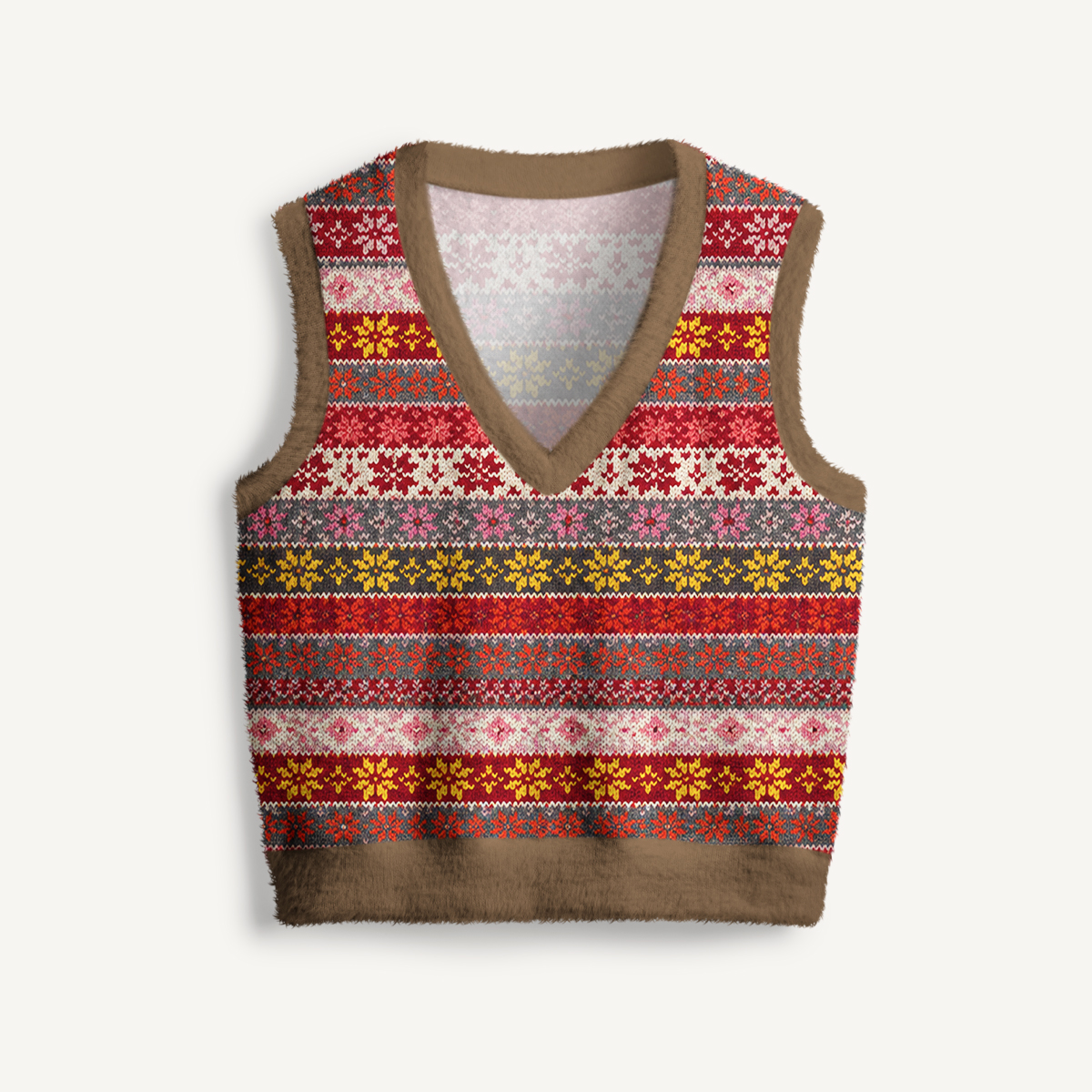 Red Vintage Snowflake Print V-Neck Sweater Vest