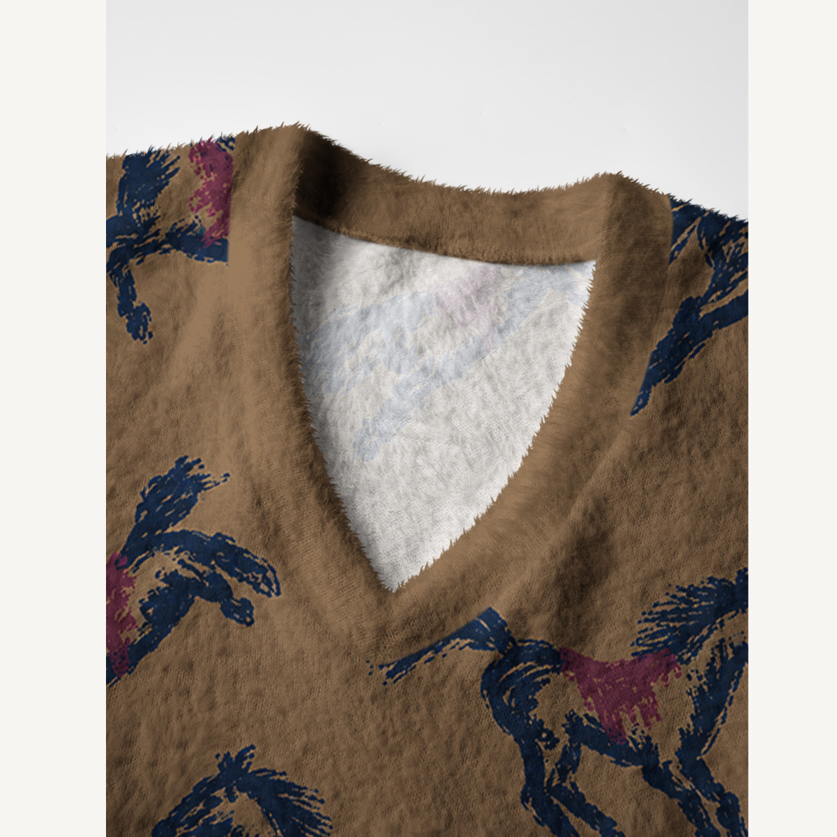 Brown Galloping Horse Print V-Neck Sweater Vest