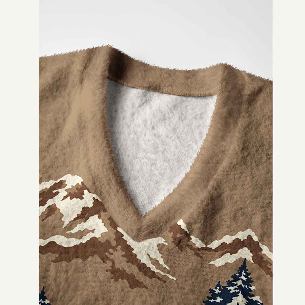 Wild Bison Mountain Print V-Neck Sweater Vest