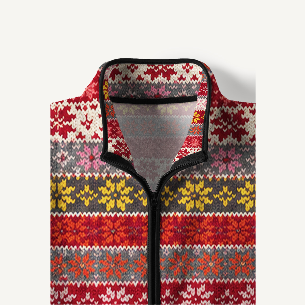 Red Vintage Snowflake Print Fleece Jacket