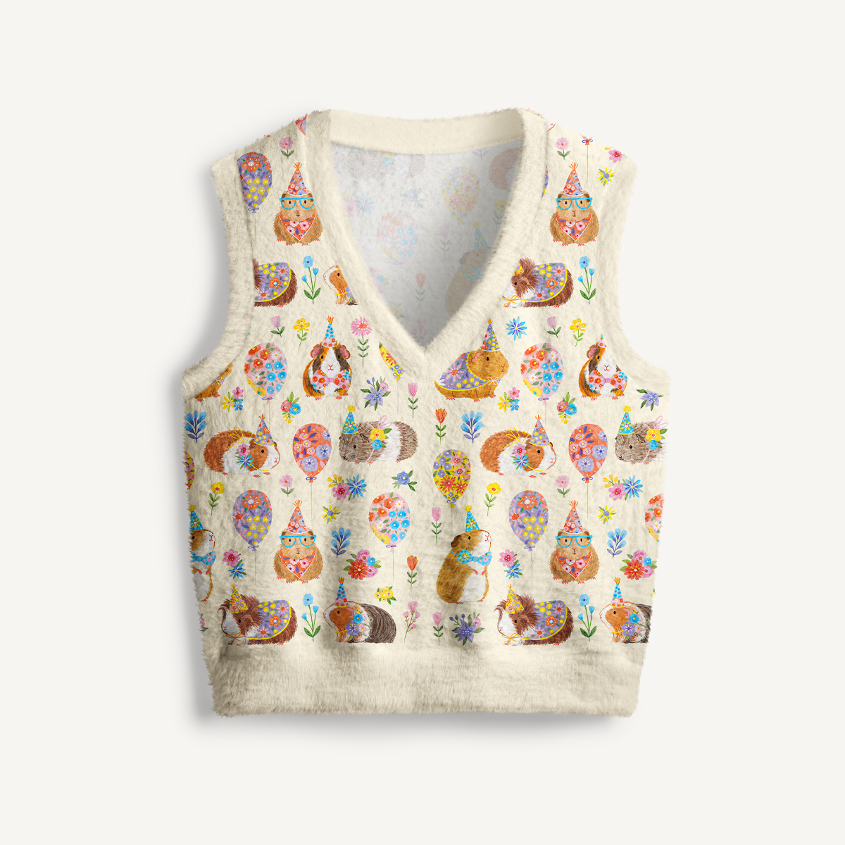 Guinea Pig Garden Party Print V-Neck Sweater Vest