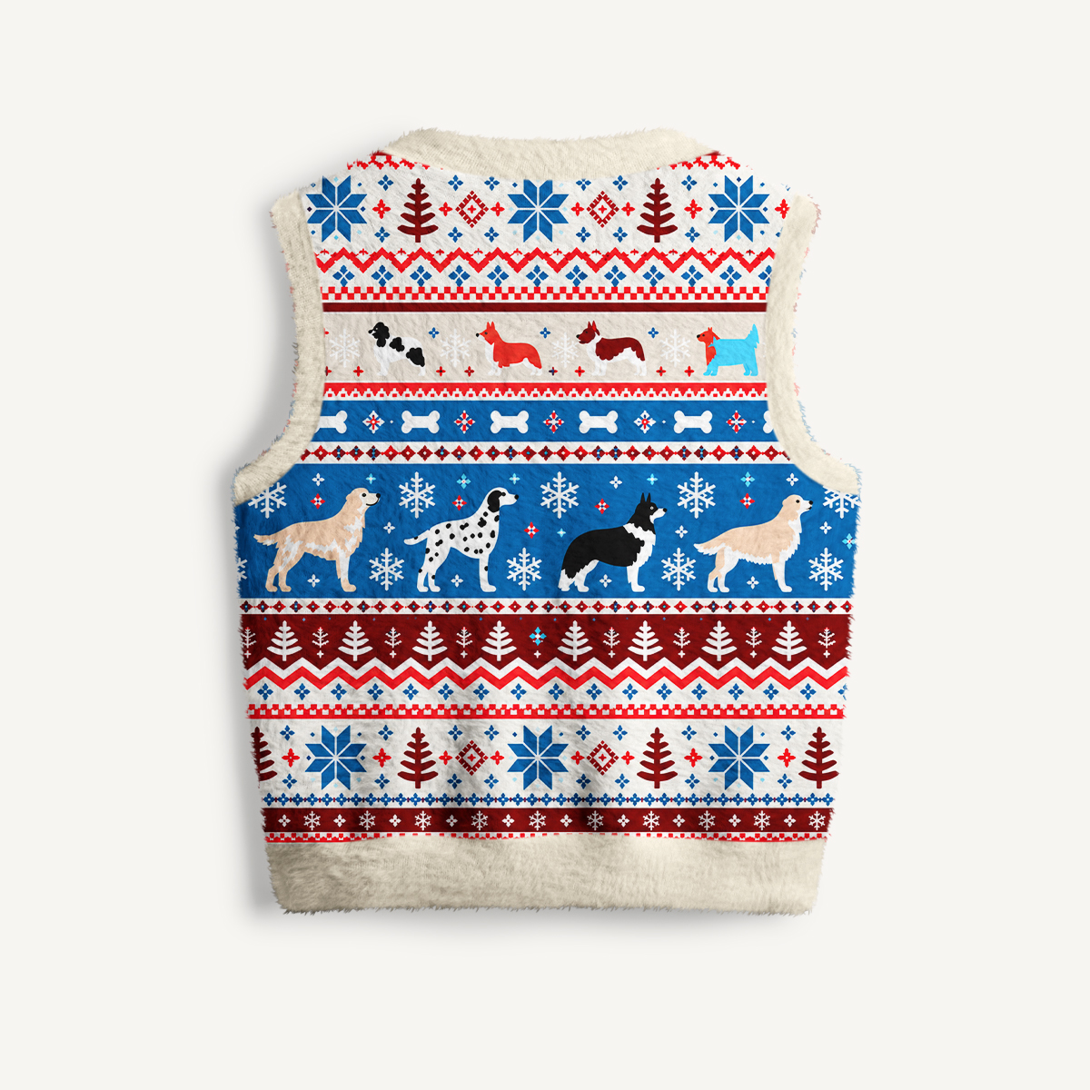 Dog Breed Fair Isle Print V-Neck Sweater Vest