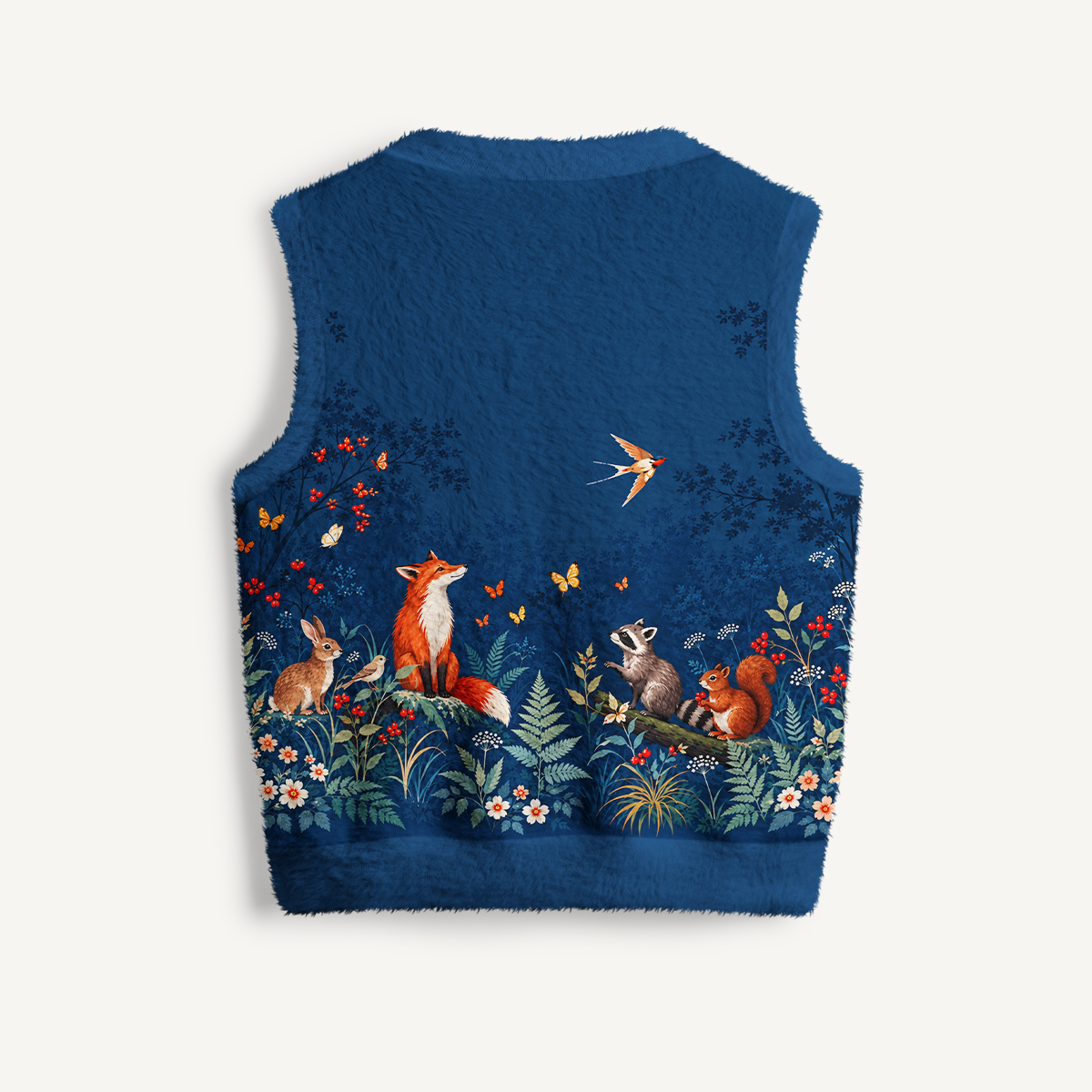 Midnight Woodland Friends Print V-Neck Sweater Vest