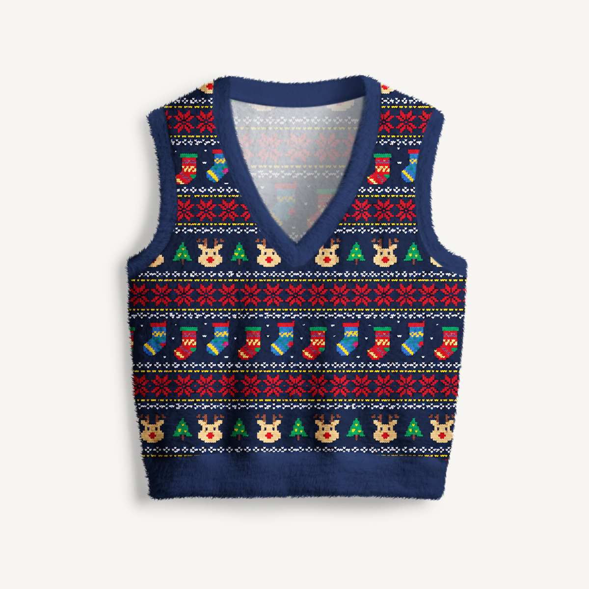 Fair Isle Winter Cheer Print V-Neck Sweater Vest