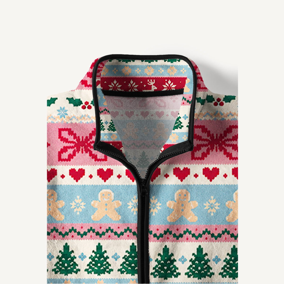 Gingerbread Holiday Knit Print Fleece Jacket