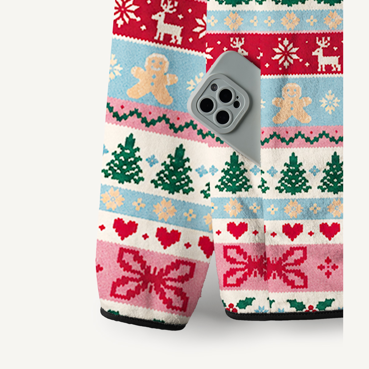 Gingerbread Holiday Knit Print Fleece Jacket
