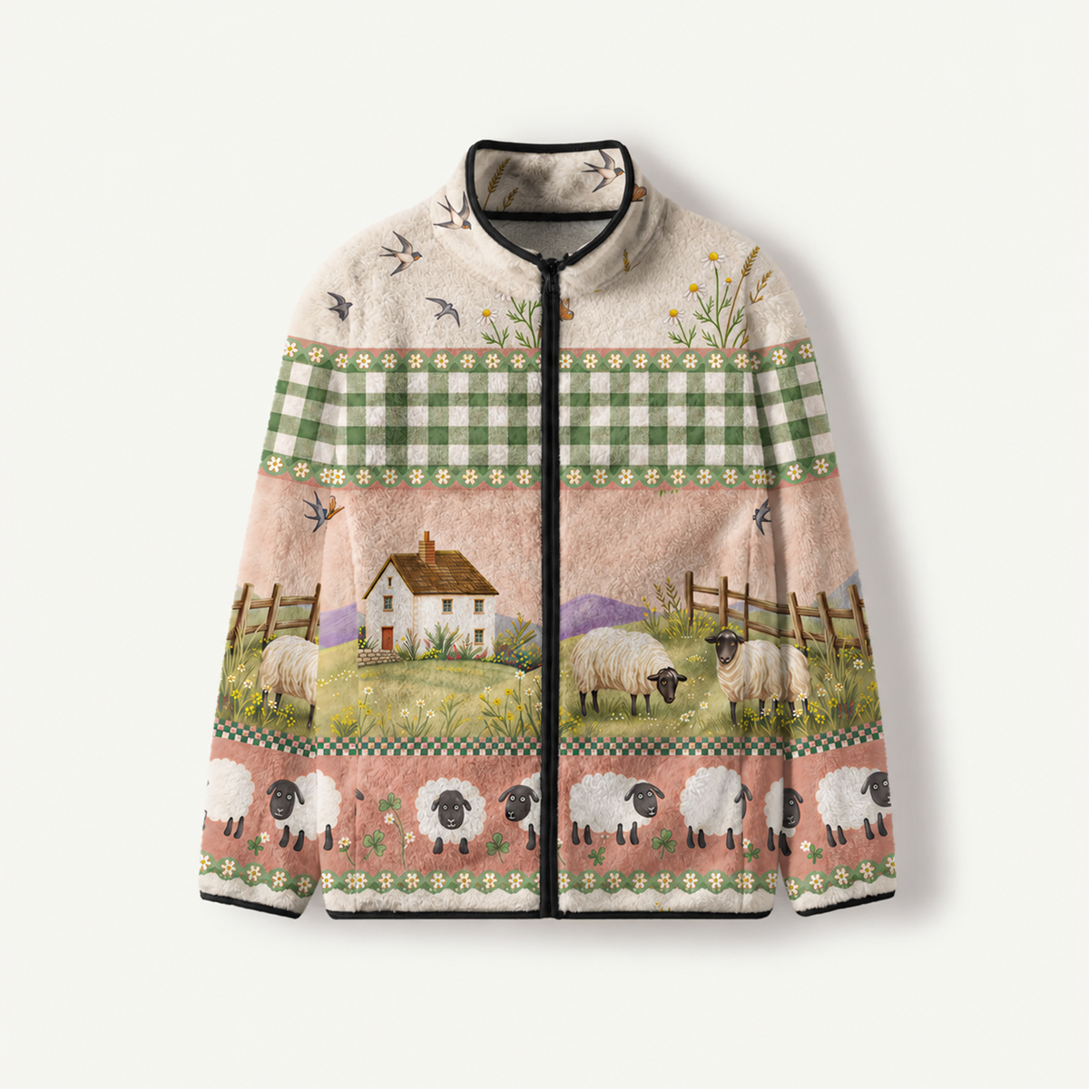 Pastoral Daydream Cottage Print Fleece Jacket