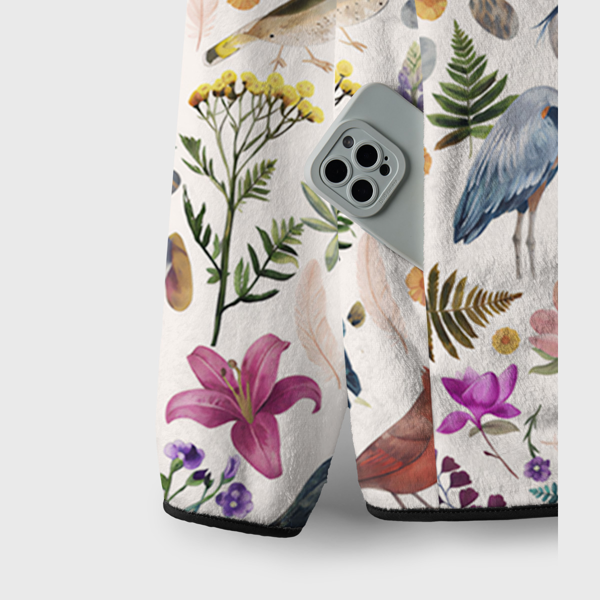 Whimsical Woodland Birds Wildflowers Print Fleece Jacket