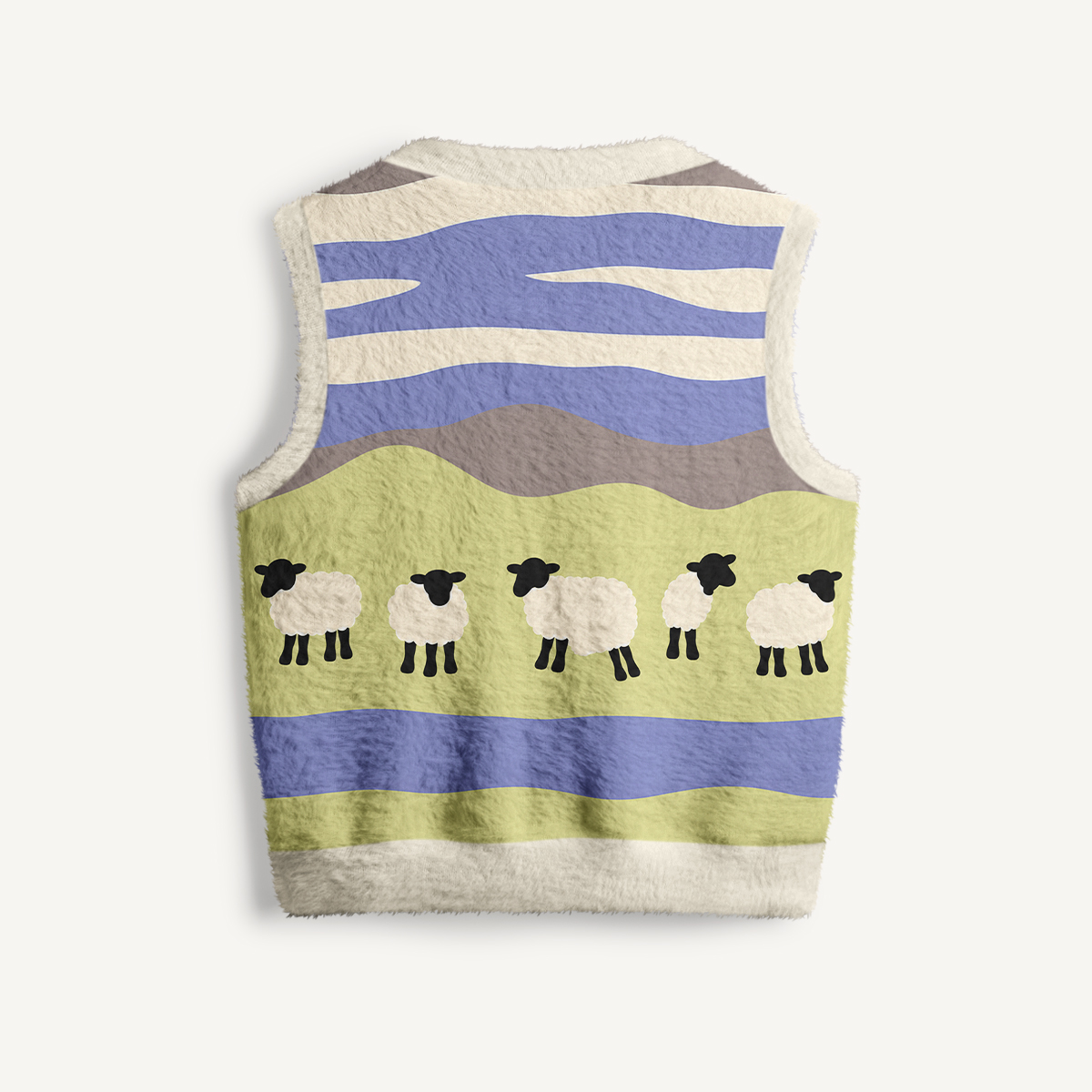 Rolling Pasture Sheep Print V-Neck Sweater Vest