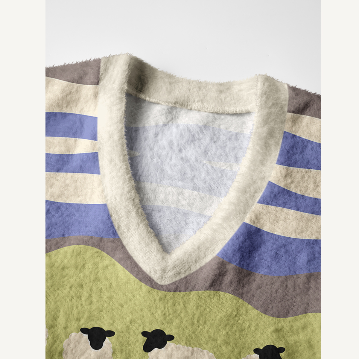 Rolling Pasture Sheep Print V-Neck Sweater Vest