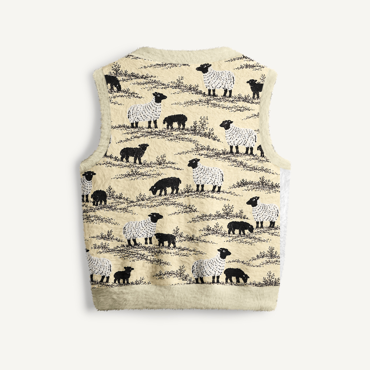 Black And White Flock Print V-Neck Sweater Vest