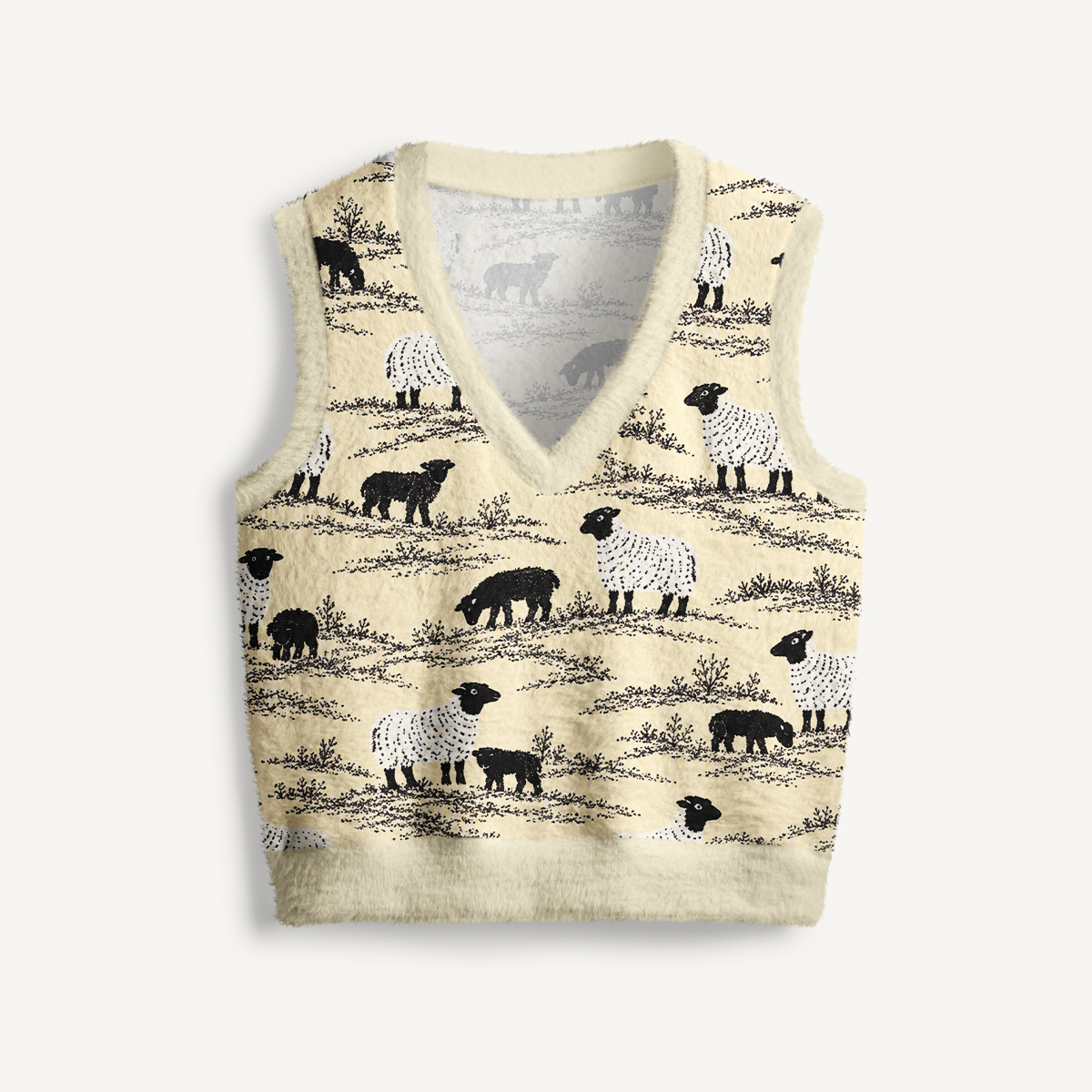 Black And White Flock Print V-Neck Sweater Vest